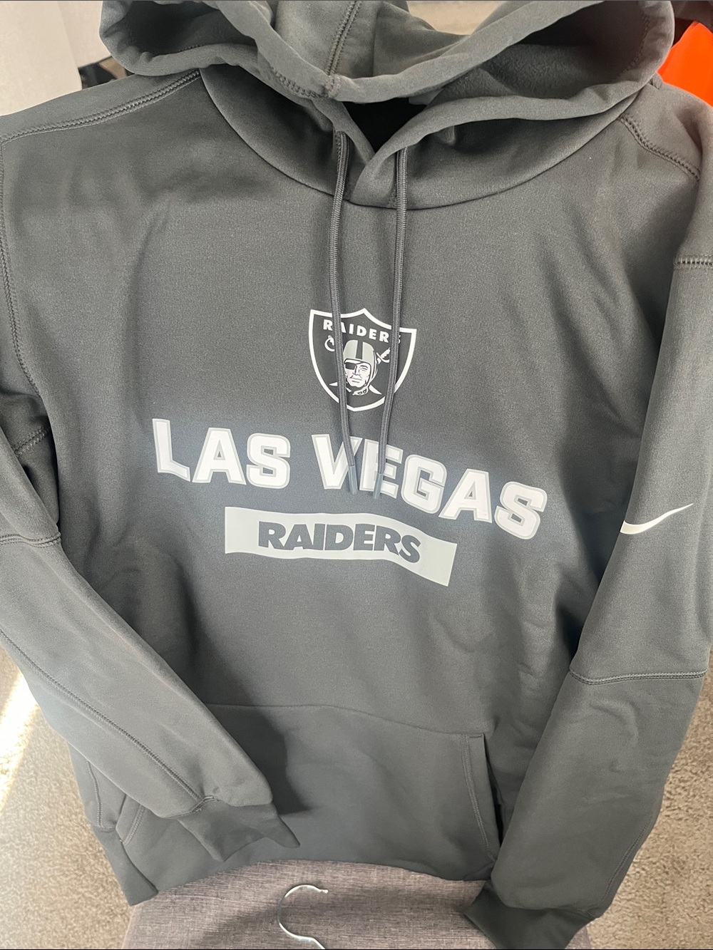 Nike Las Vegas Raiders Gray Pullover Hoodie with White Logo
